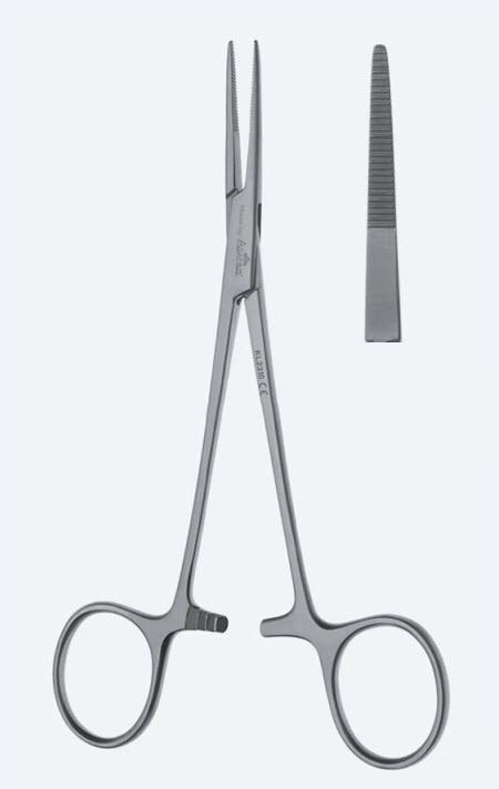 Зажими гемостатичні, "Providence-Hospital", делікатні, прямі, зубчаті щелепи, з кремальєрою, довжина 140 мм. Бренд - Asanus Medizintechnik Gmb, Німеччина